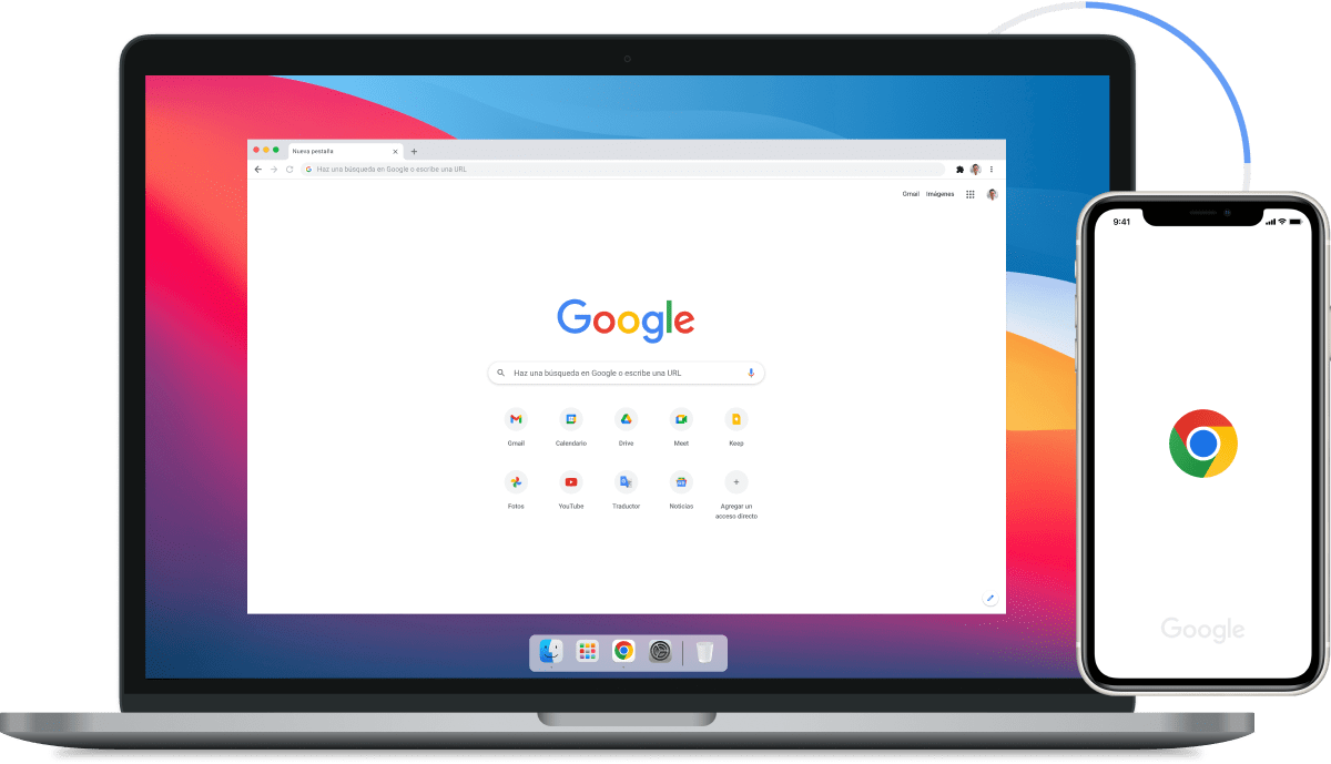 Imagen de Google Chrome en una laptop y en dispositivos móviles