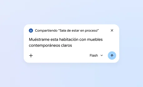 Una usuaria comparte una pestaña con Gemini en Chrome y le pide que muestre la habitación con muebles contemporáneos de color claro.