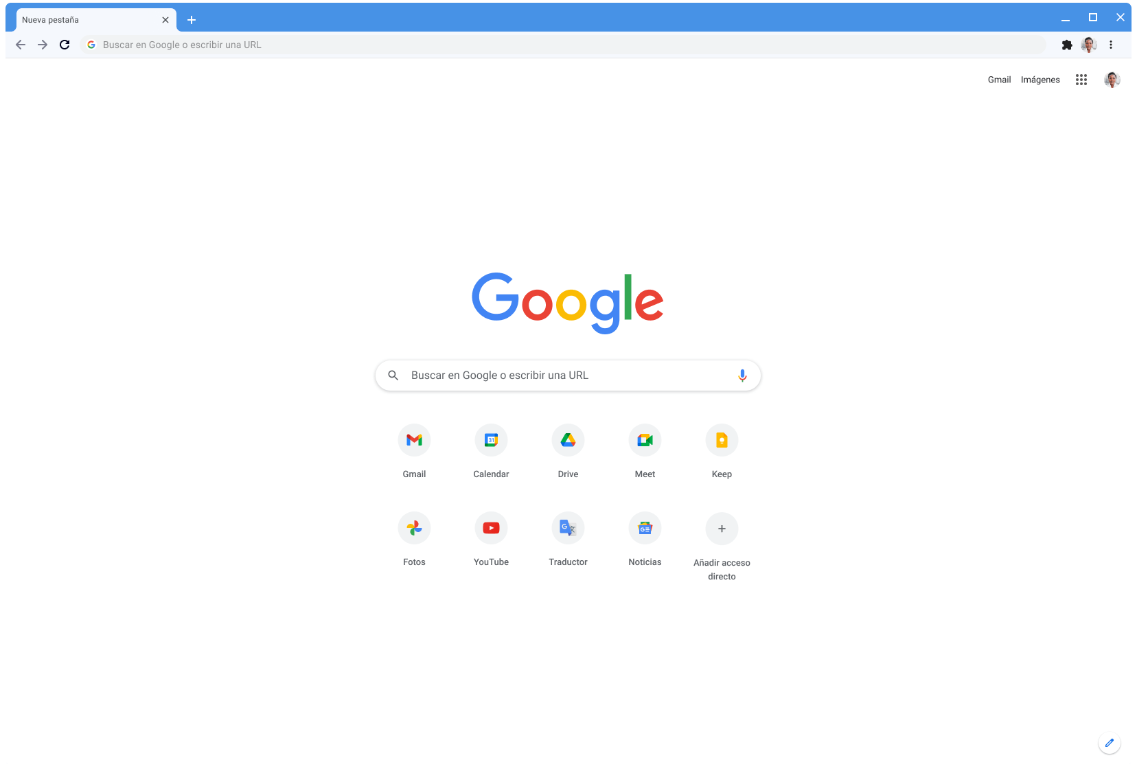 Ventana del navegador Chrome donde se muestra Google.com, con el tema clásico.