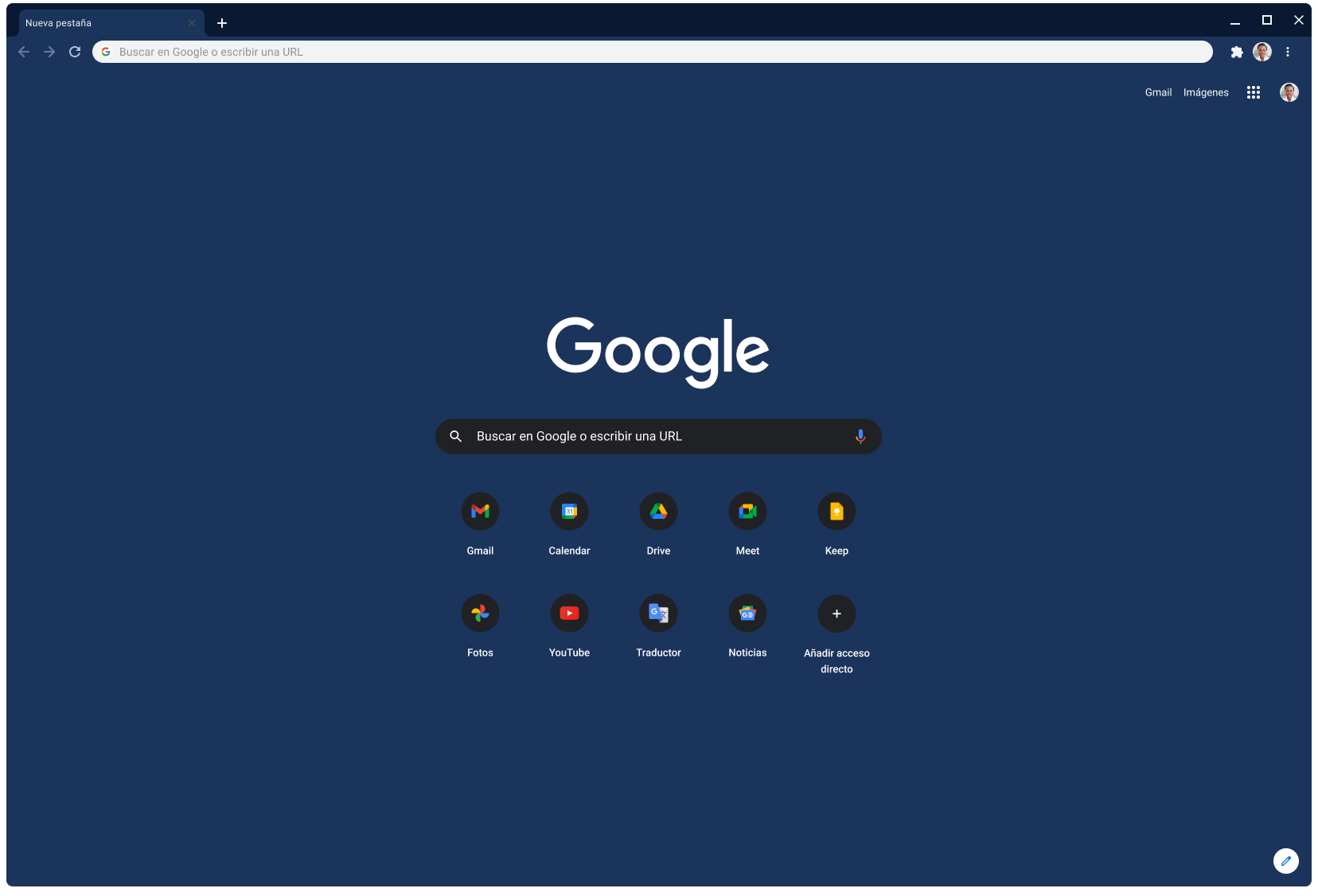 Ventana del navegador Chrome donde se muestra Google.com, con el tema Slate.