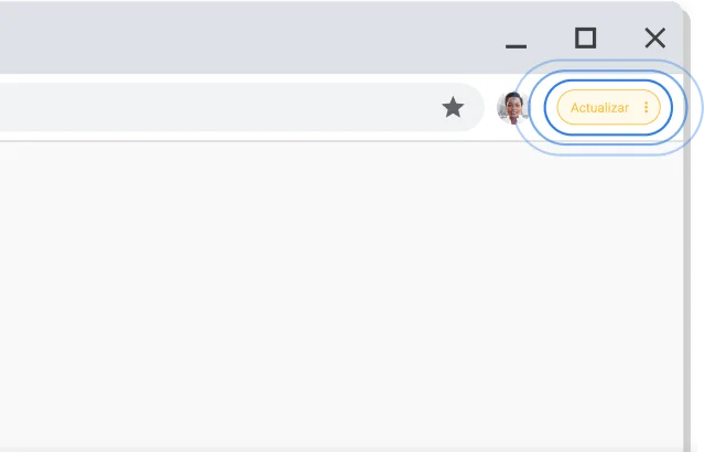 Esquina superior derecha de la ventana del navegador Chrome en la que se destaca la notificación Actualizar.
