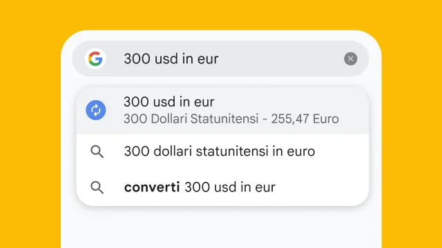 A user typed “300 usd to eur” into Chrome's address bar and it has instantly generated results.
