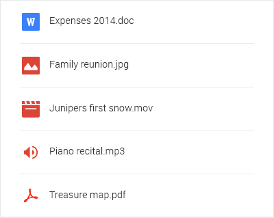 Lista de tipos de archivo de Google Drive, incluidos documentos, imágenes y música